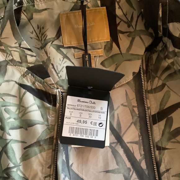 NWT Massimo Dutti Green Leaves print zip up windbreaker w/ pockets size S - Picture 7 of 9